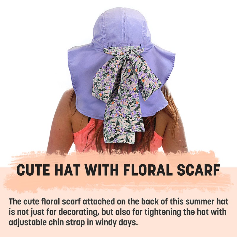 Solaris UPF 50+ Women's Wide Brim Sun Hat â€“ Lightweight Foldable with Detachable Scarf & Neck Cover, UV Protection for Hiking, Beach, Gardening Purple - Image 4